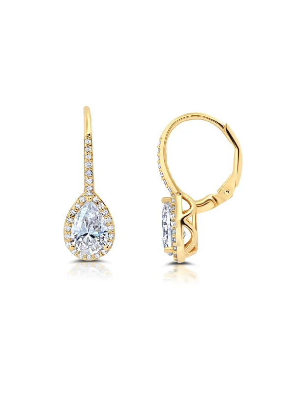 Pear Cut Halo Leverback Earring Sale