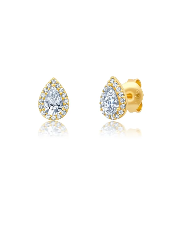 Pave and Pear Earrings in Gold