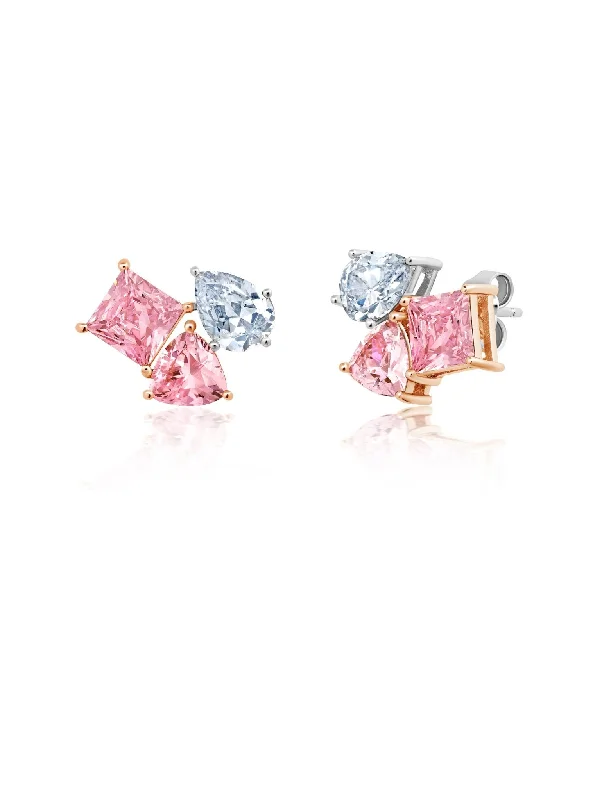 Pink And Clear Multi Stone Earrings