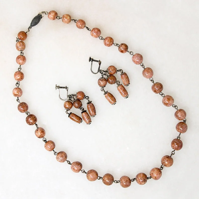 Pink Ceramic Bead Necklace & Earring Set