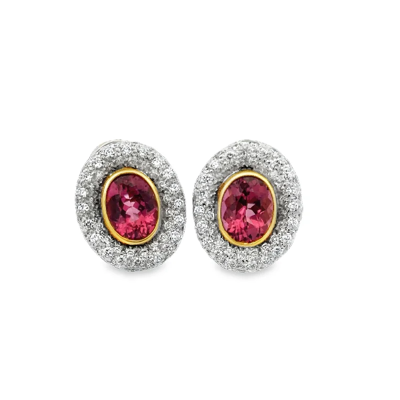 Pink Tourmaline and Diamond Clip-on Earrings in Yellow Gold