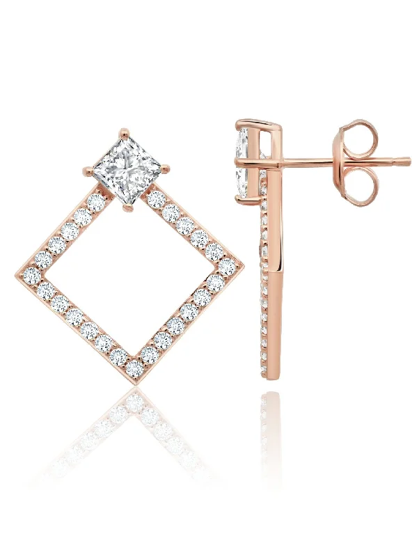 Pave Geometric Earrings in Rose Gold Sale