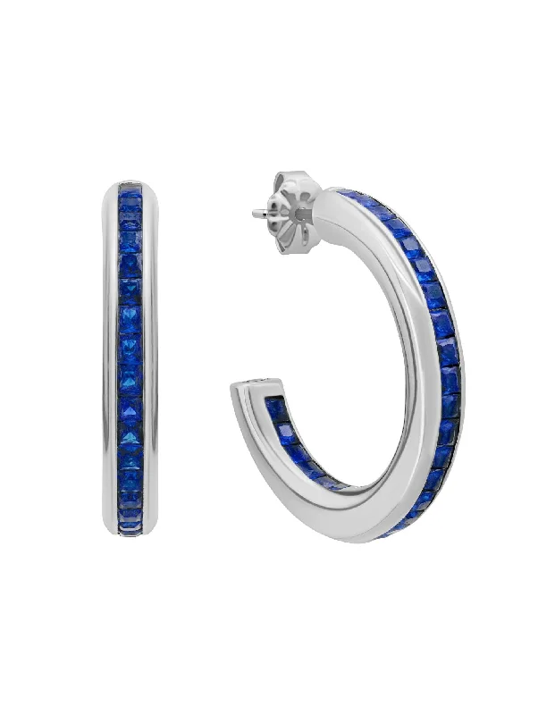 Princess Cut Sapphire Color Hoop Earrings