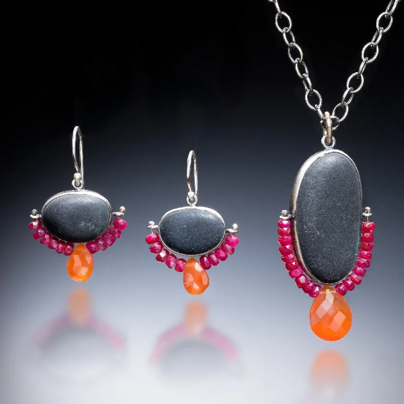 Ruby Rock Earrings and Necklace