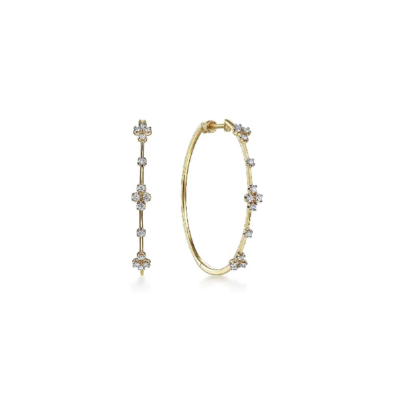 Romantic Diamond Cluster Hoop Earrings in Yellow Gold, 0.50 cttw