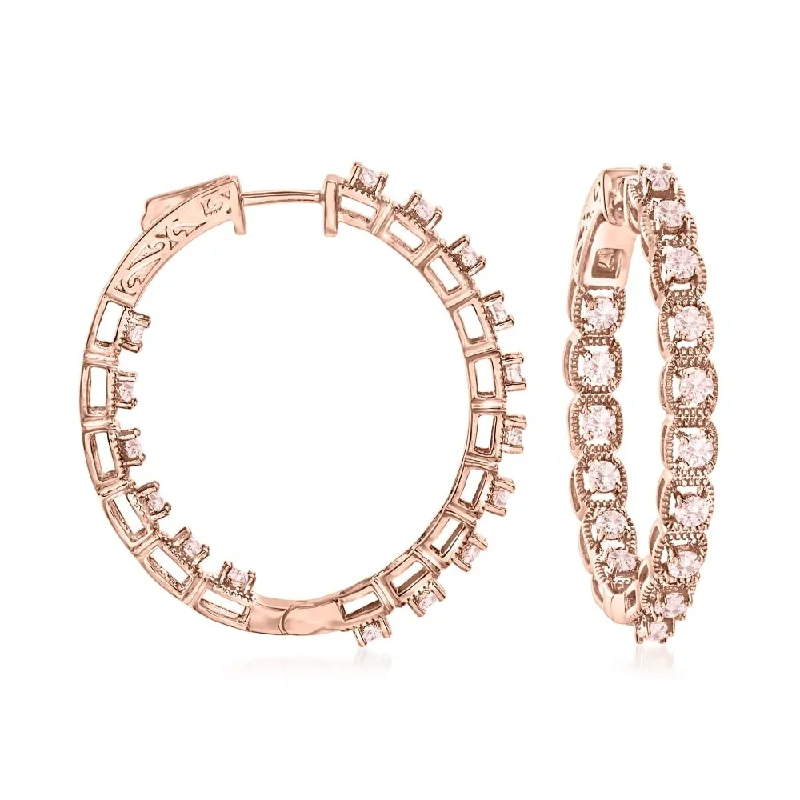 Rose Gold Plated Over Sterling Silver Morganite Hoops Earrings