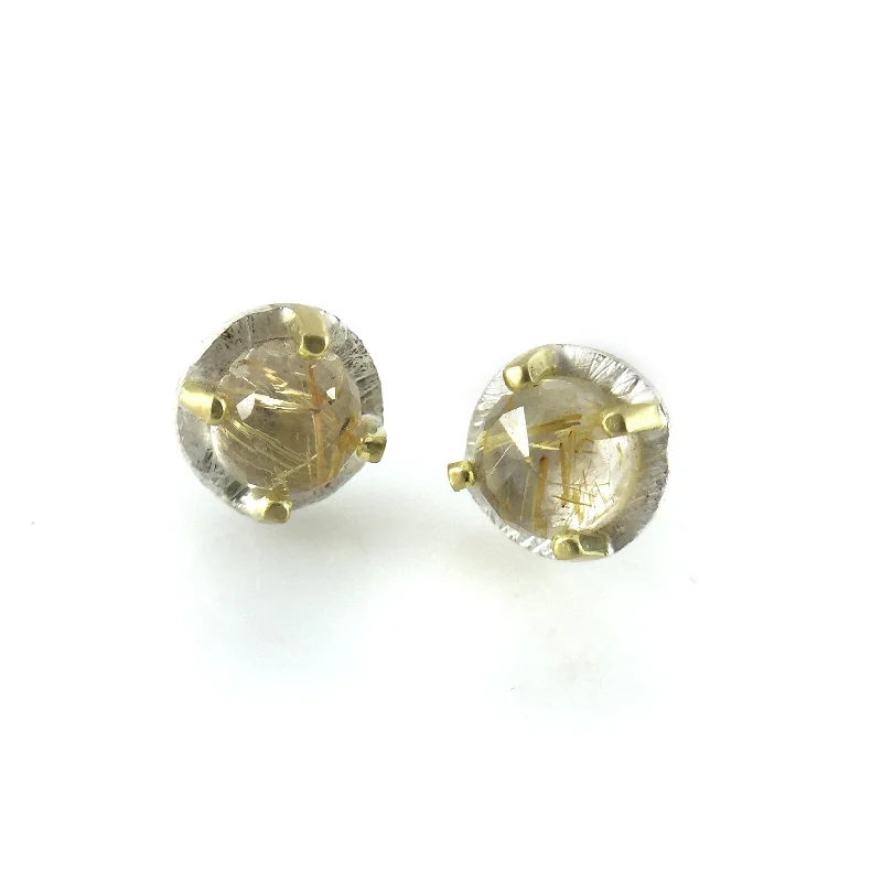 Carved Studs - Rutilated Quartz