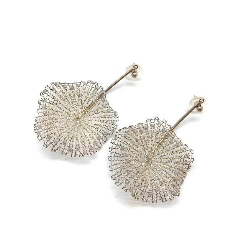 Silver Crocheted Burst Earrings