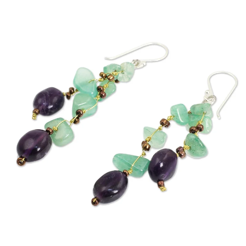 Silver Mystic Jungle Aventurine Amethyst Earrings (Thailand)