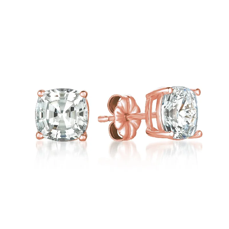 Solitaire Asscher Earrings Finished in 18kt Rose Gold - 4.0 Cttw