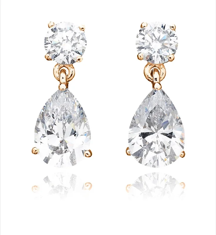 Solitaire Princess Earrings Finished in 18kt Rose Gold - 1.5 Cttw