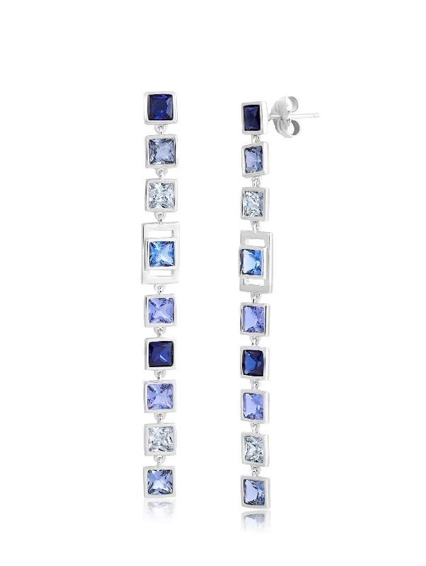 Square Princess Cut Periwinkle Colored Stone Long Linear Earrings Sale