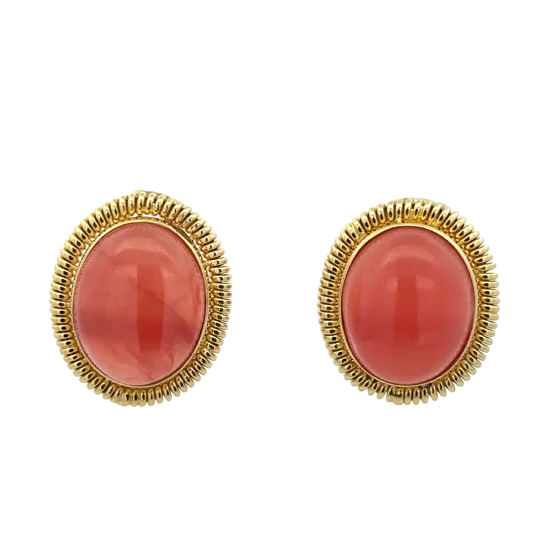 Statement Vintage Rhodocrosite Clip-on Earrings in 18k Yellow Gold