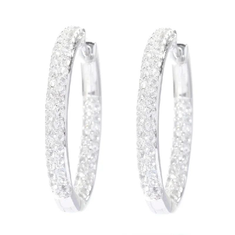 Sterling Silver 1.25" White Topaz Inside-out Hoop Earrings