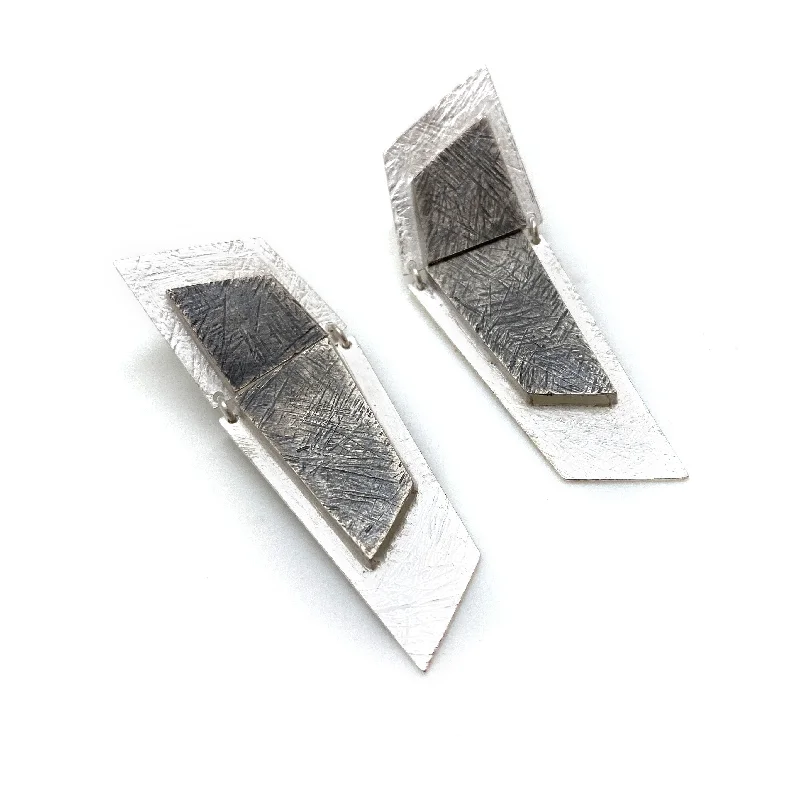 Sterling Silver and Oxidized Silver Geometric Hinged Earrings