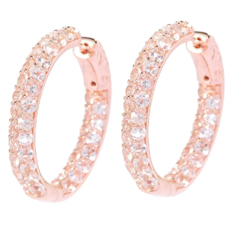 Sterling Silver Morganite Double-row Inside-out 1-inch Hoop Earrings