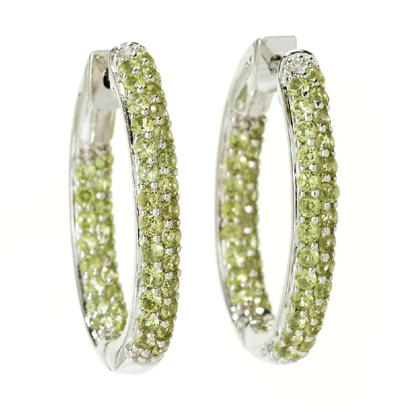 Sterling Silver Pave Peridot Inside-out Hoop Earrings