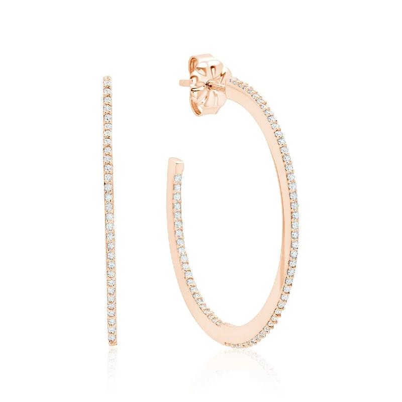 Thin Diamond Edge Pave Hoop Earrings Earring 18kt Rose Gold Sale