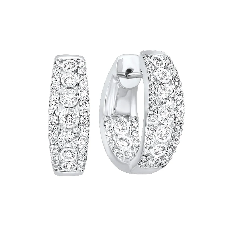 Triple Row Inside Out Diamond Huggie Hoop Earrings