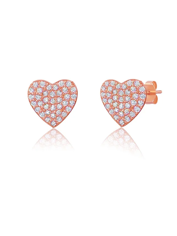 Pave Heart Earrings Finished in 18kt Rose Gold