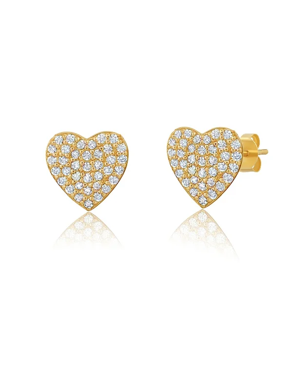 Pave Heart Earrings Finished in 18kt Yellow Gold