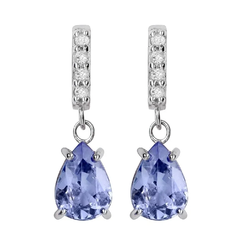 Viducci 10k White Gold Genuine Pear-Shape Tanzanite and Diamond Drop-Dangle Earrings