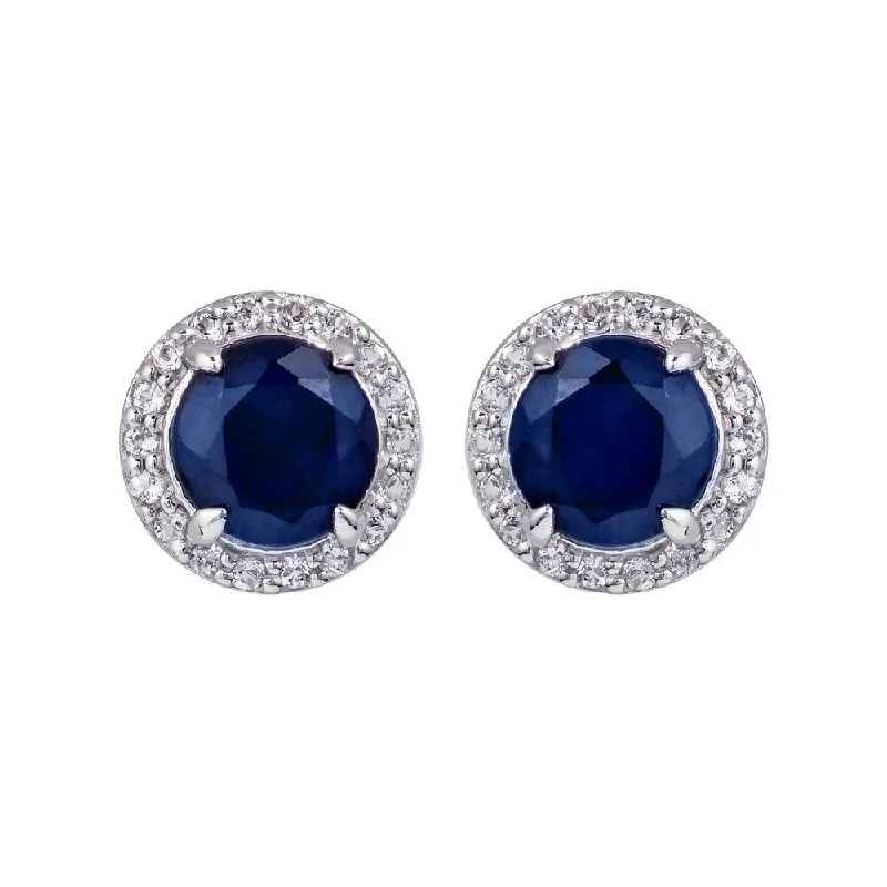 Viducci 10k White Gold Genuine Round Sapphire and White Topaz Halo Earrings