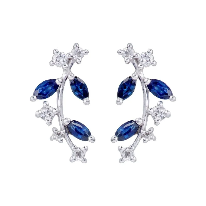 Viducci 10k White Gold Genuine Sapphire and White Topaz Crescent Earrings