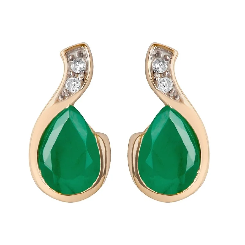 Viducci 10k Yellow Gold Genuine Pear-Shape Emerald and Diamond Earrings