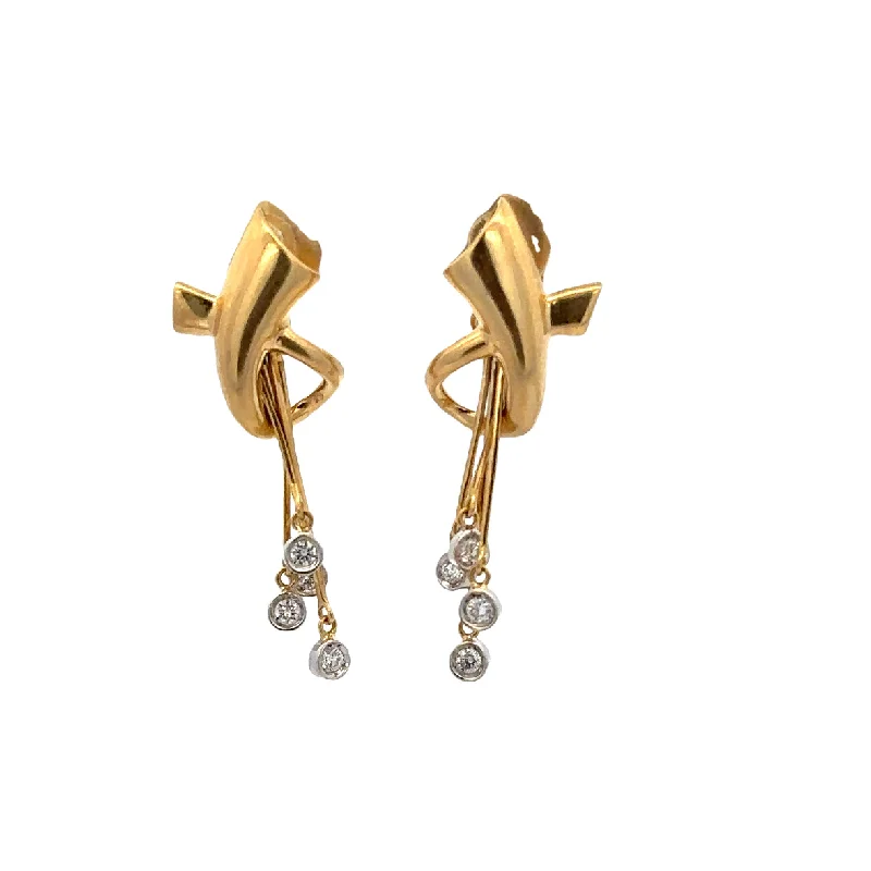 Vintage 1940s-50s Bezel Set Diamond Dangle Earrings in 18k Gold