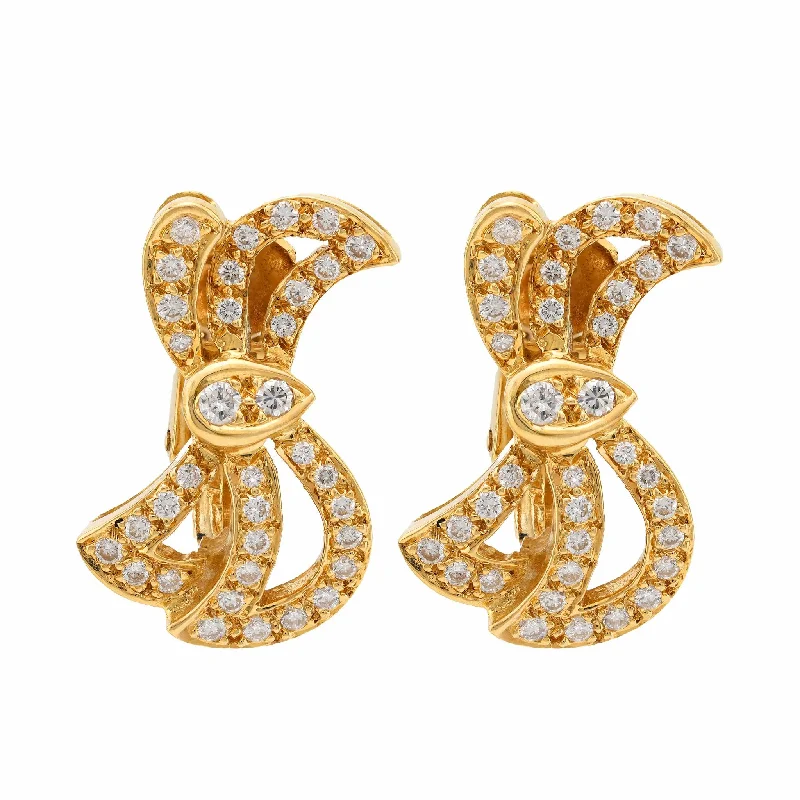 Vintage diamond yellow gold bow earrings