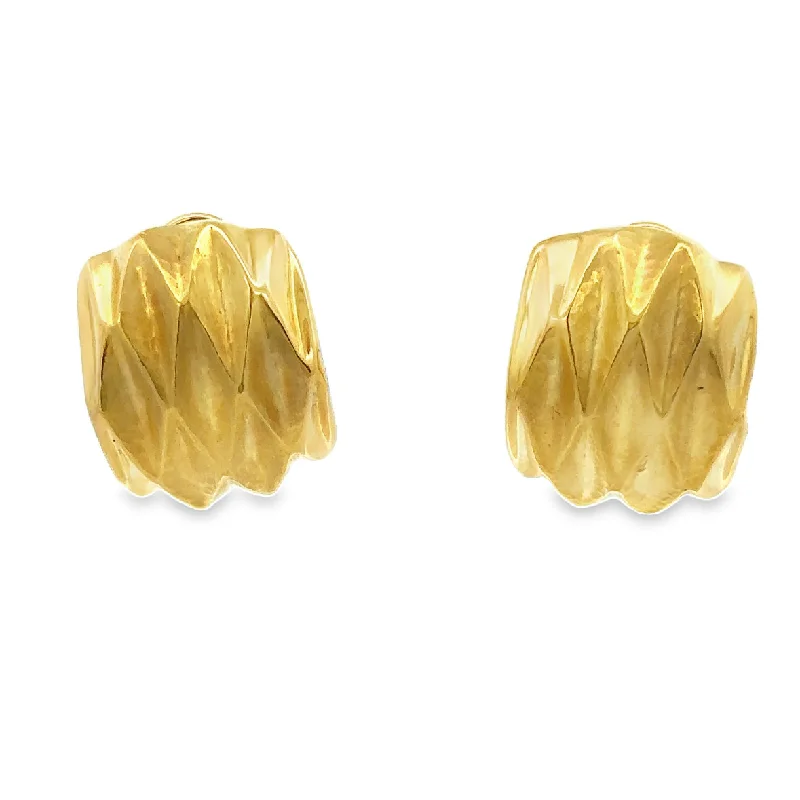 Vintage Large Textured Faceted Huggie Earrings in 18k Yellow Gold