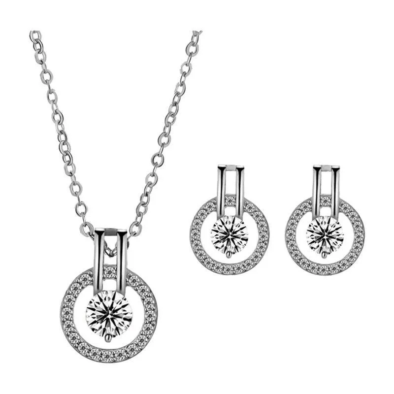 Silver Cubic Zirconia Necklace and Earring Set for Women