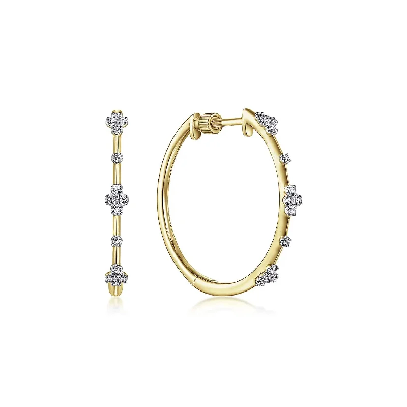 Yellow Gold Diamond Cluster Hoop Earrings, 20mm