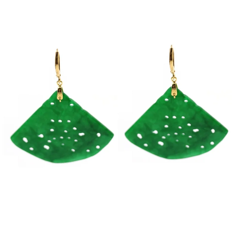 Yellow Gold Over Sterling Silver Dyed Green Jade Dangle Earrings