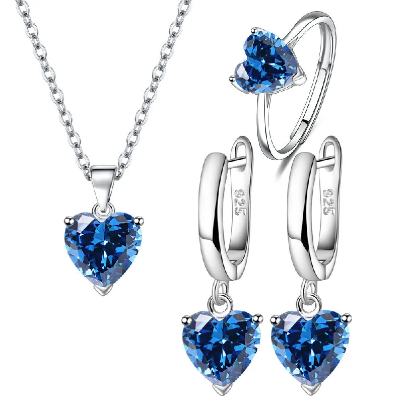 Blue Diamond (Pendant Necklace Ring Ear Clip) Set (Copper Plated White Gold) M5/M27/M49