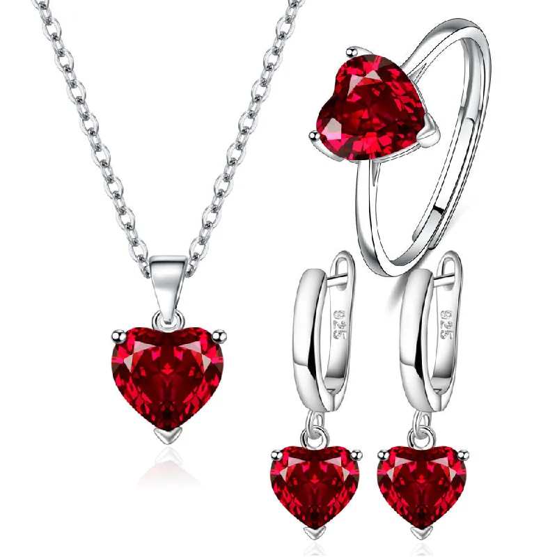 Red Diamond (Pendant Necklace Ring Ear Clip) Set (Copper Plated White Gold) M1/M23/M45