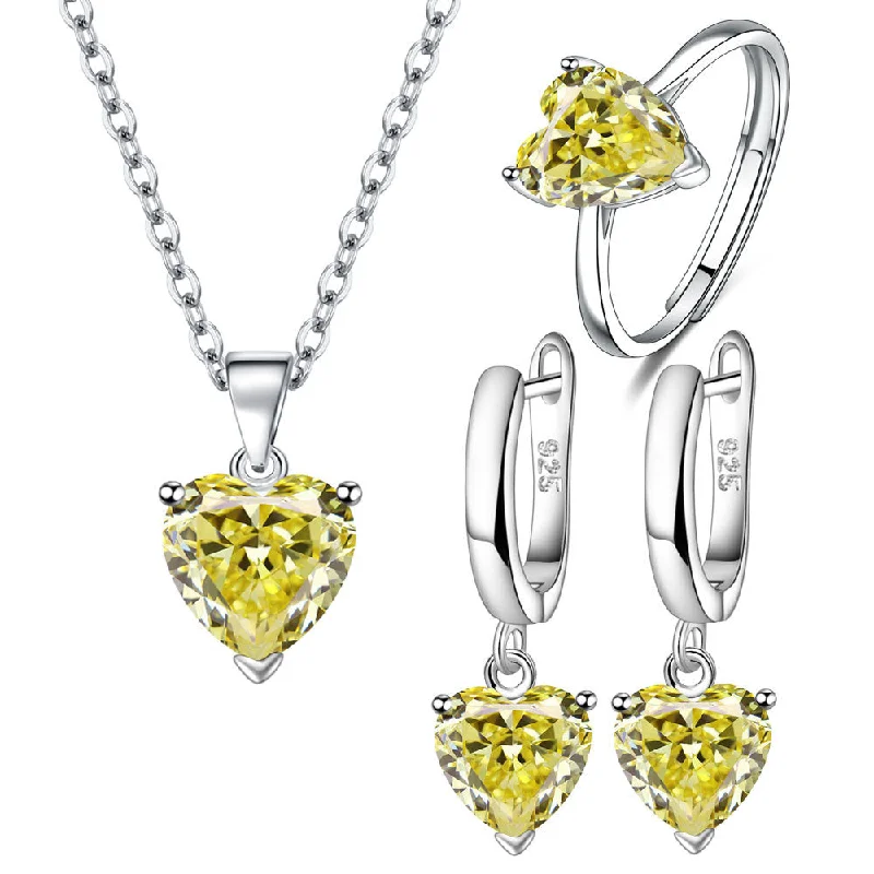 Yellow Diamond (Pendant Necklace Ring Ear Clip) Set (Copper Plated White Gold) M2/M24/M46