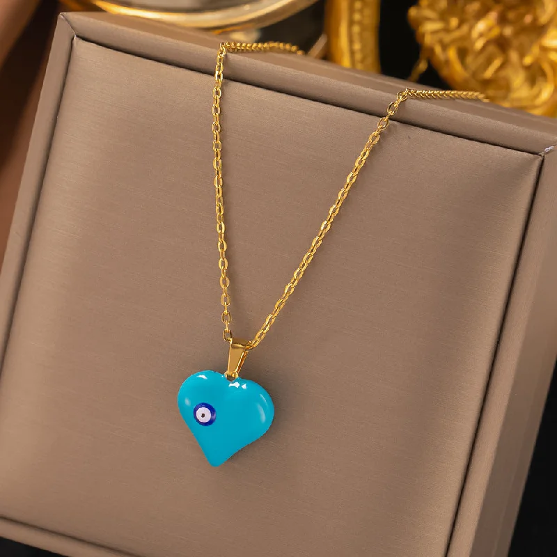 Jyh1186 Necklace Golden Eyes Blue Heart