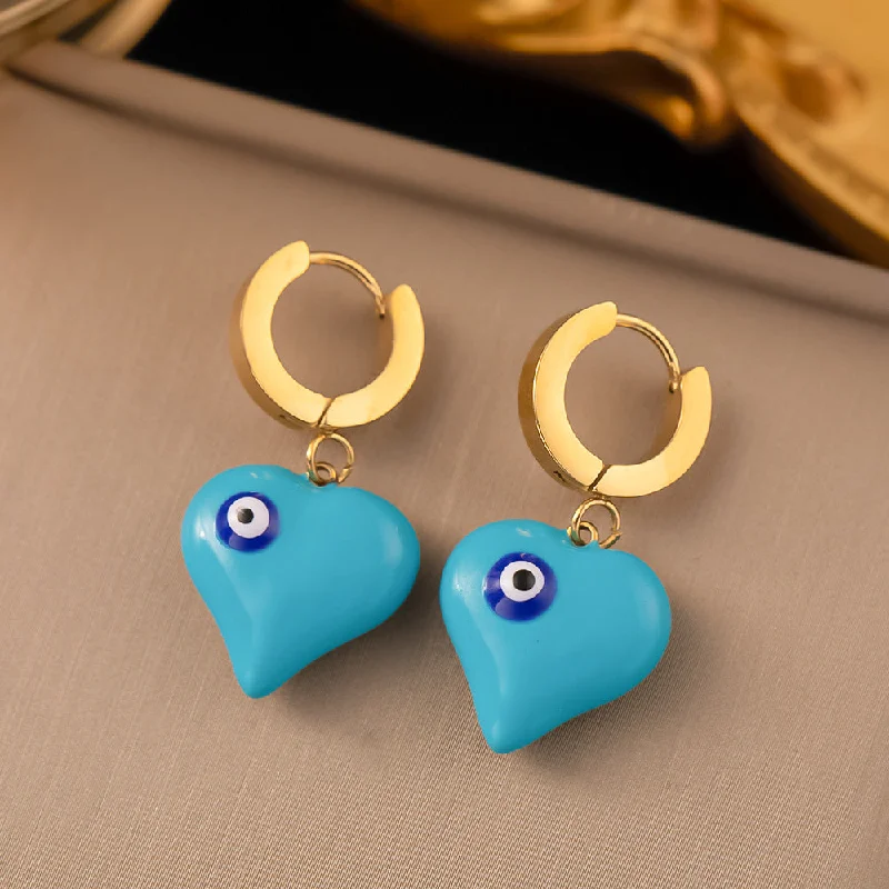 Jyg3026 Earrings Golden Eyes Blue Heart