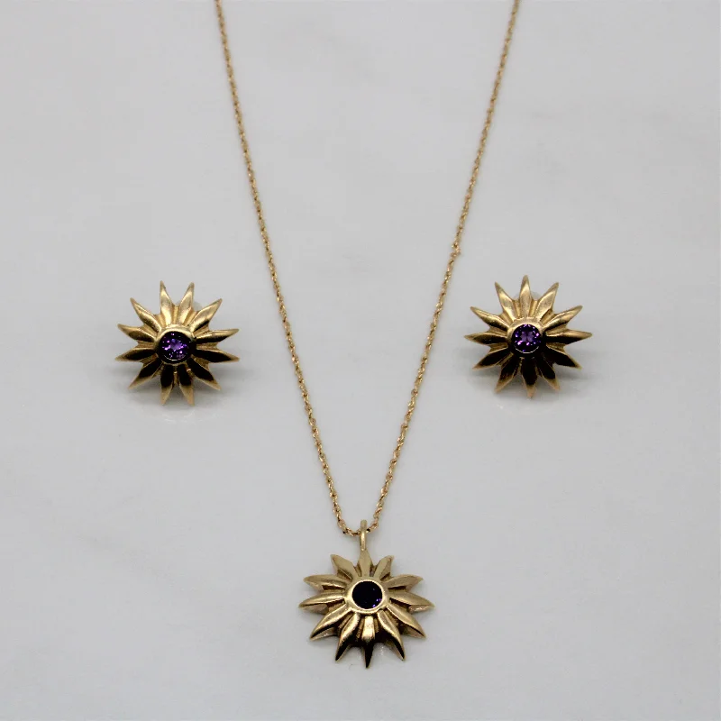 Amethyst Sun Earrings & Necklace Set | 0.39ctw | 16" |