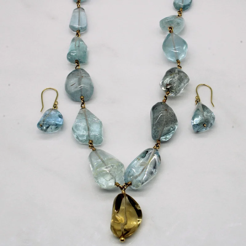 Aquamarine & Citrine Earring & Necklace Set | 135.00ctw, 10.00ctw | 15" |