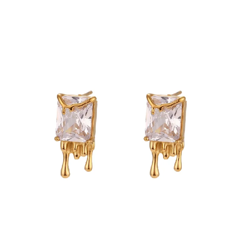 Ear Studs-Gold-White diamond