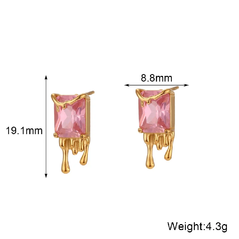 Ear Studs-Gold-Pink diamond