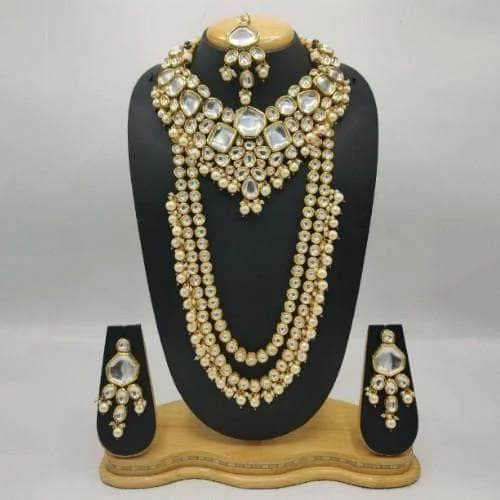 Big Kundan Long And Short Necklace Earring And Teeka Set