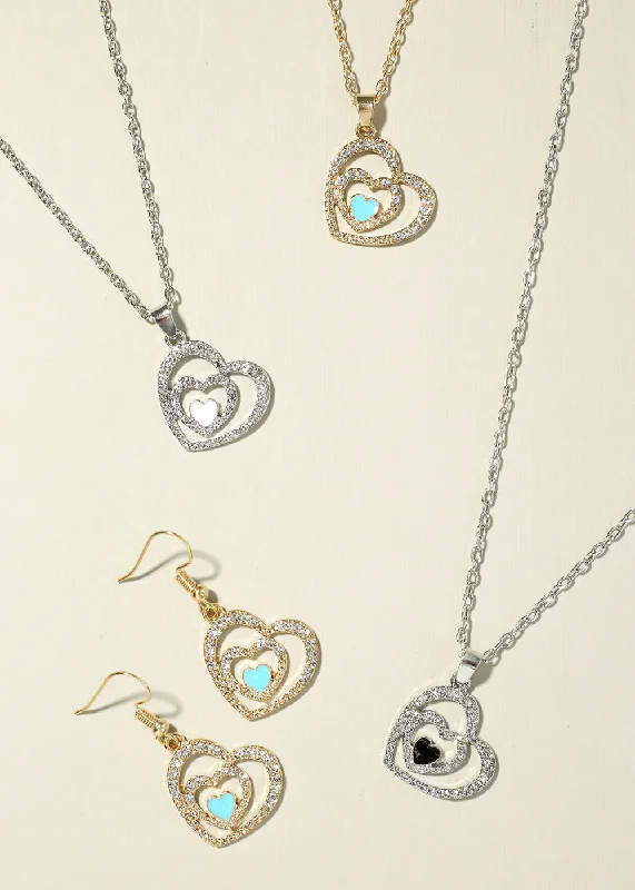 Double Heart Necklace with Earrings