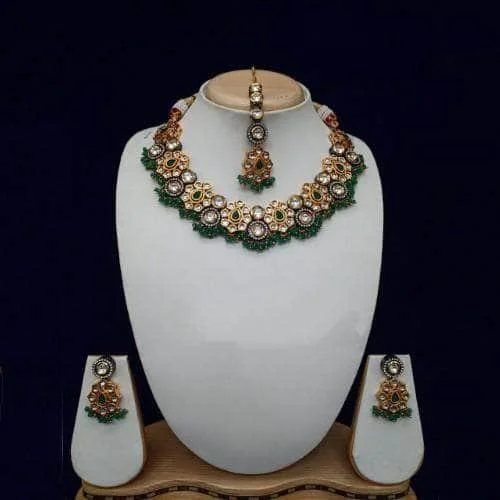 Drop Flower Dual Tonned Necklace Earring And Teeka Set