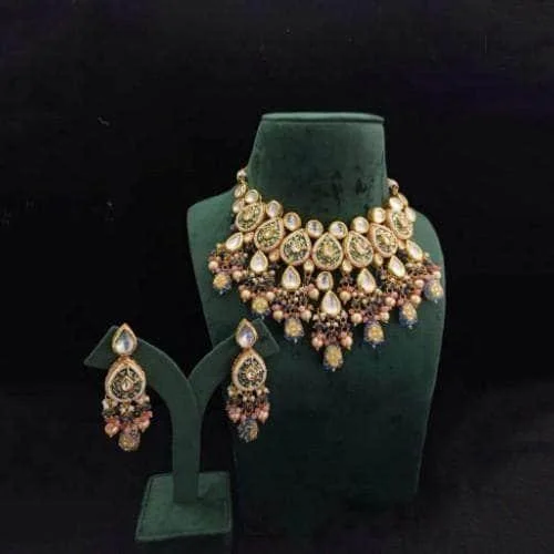 Drop Meena Kundan Necklace And Earring Set