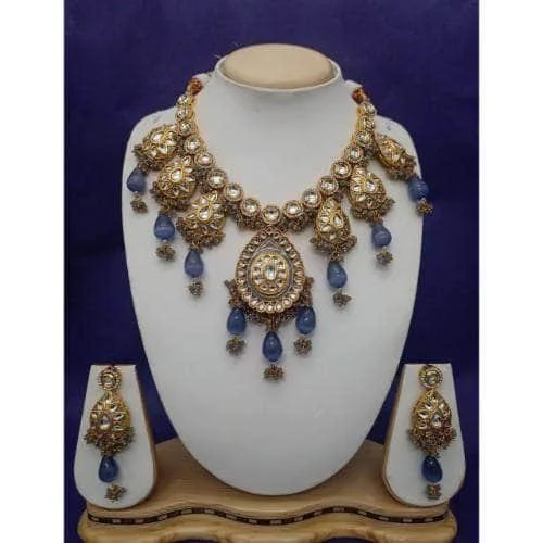 Drop Meena Pendant Kundan Necklace And Earring Set