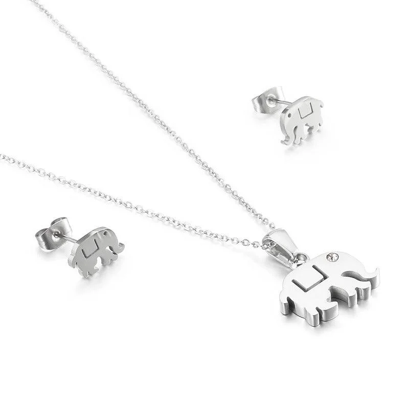 Elephant Necklace & Earring Set (Stainless Steel)